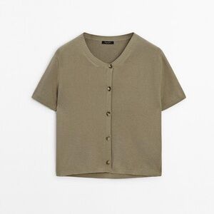 Massimo Dutti Khaki Short-Sleeve Cardigan